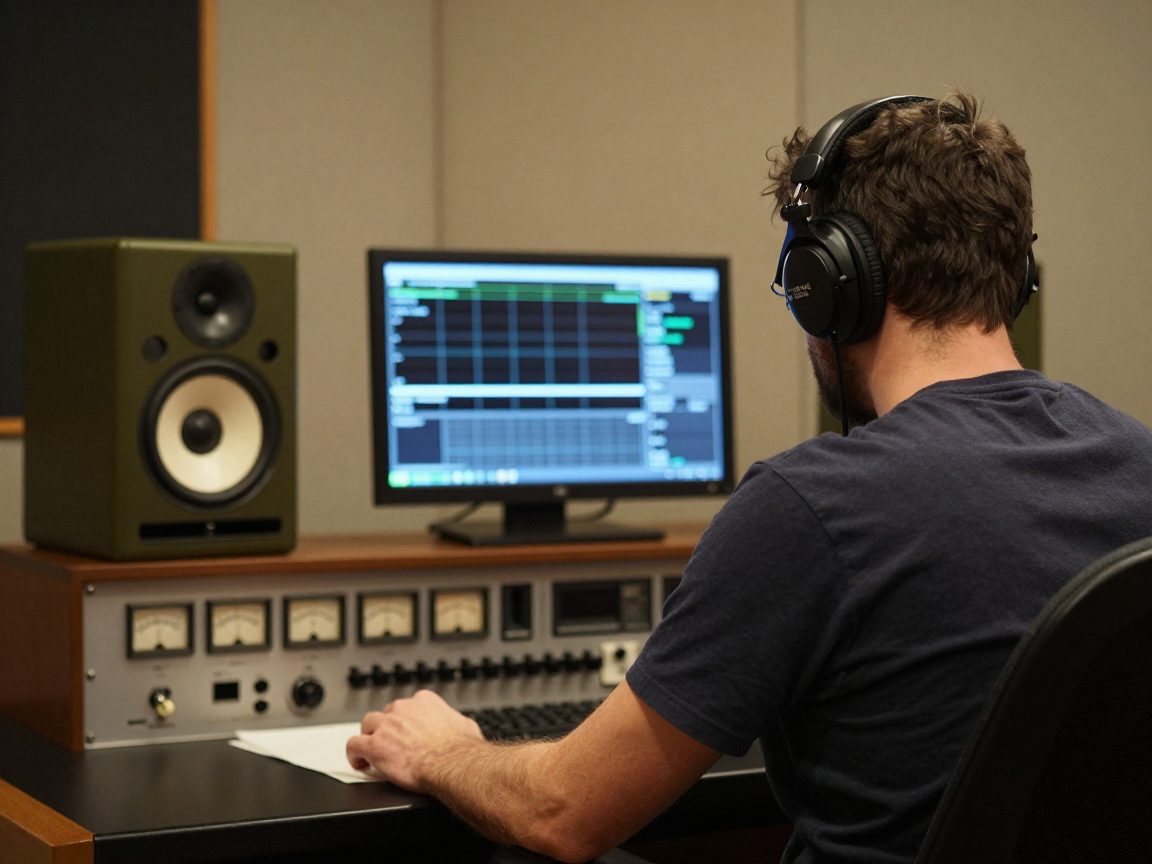 Engineer compares monitors during mastering session.